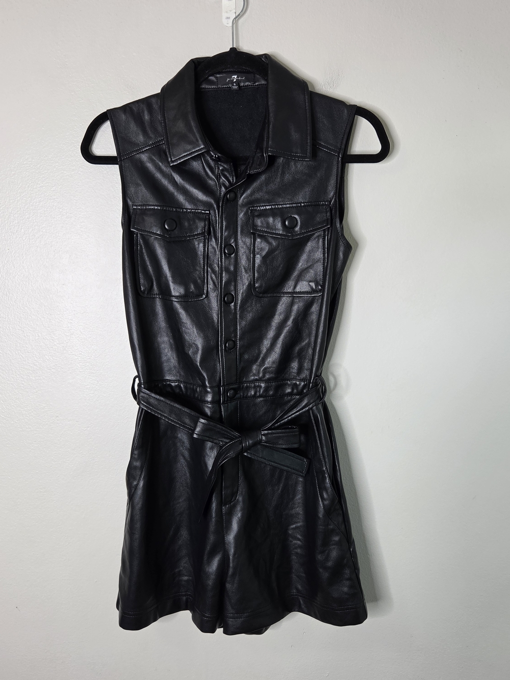 7 For All Mankund Sleeveless Faux Leather Romper in Black